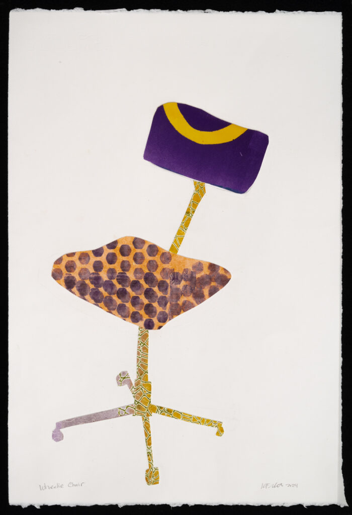 "Wheelie Chair," monotype collage, 22" x 15"