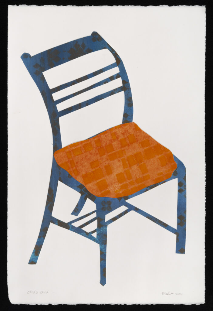 "Olive's Chair," monotype collage, 22" x 15"