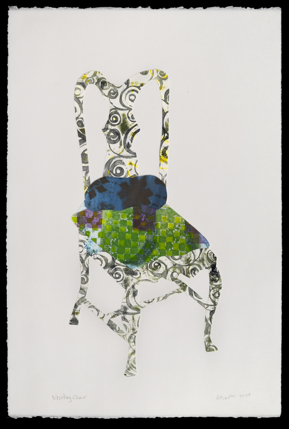 "Visiting Chair," monotype collage, 22" x 15"