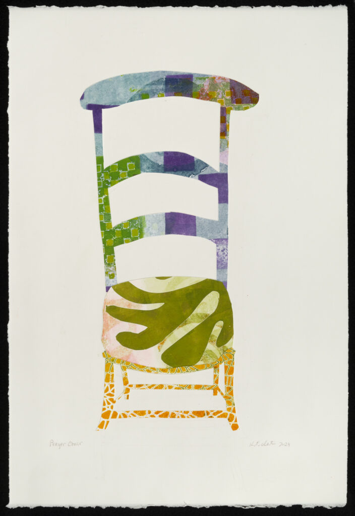 "Prayer Chair," monotype collage, 22" x 15"