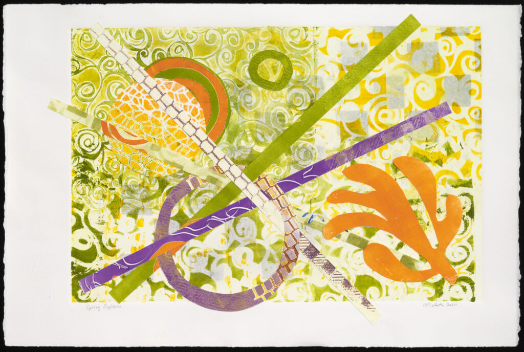 "Spring Explosion," monotype collage, 15" x 22"